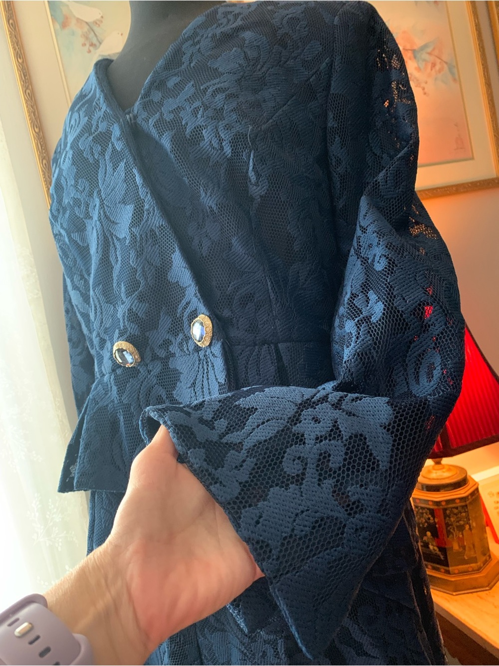 Vintage Susanna Terramina Formal Church Collection Navy Blue Lace Skirt Suit